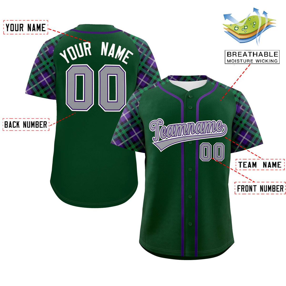 Custom Green Gray-White Personalized Raglan Sleeves Authentic Baseball Jersey | KXKSHOP