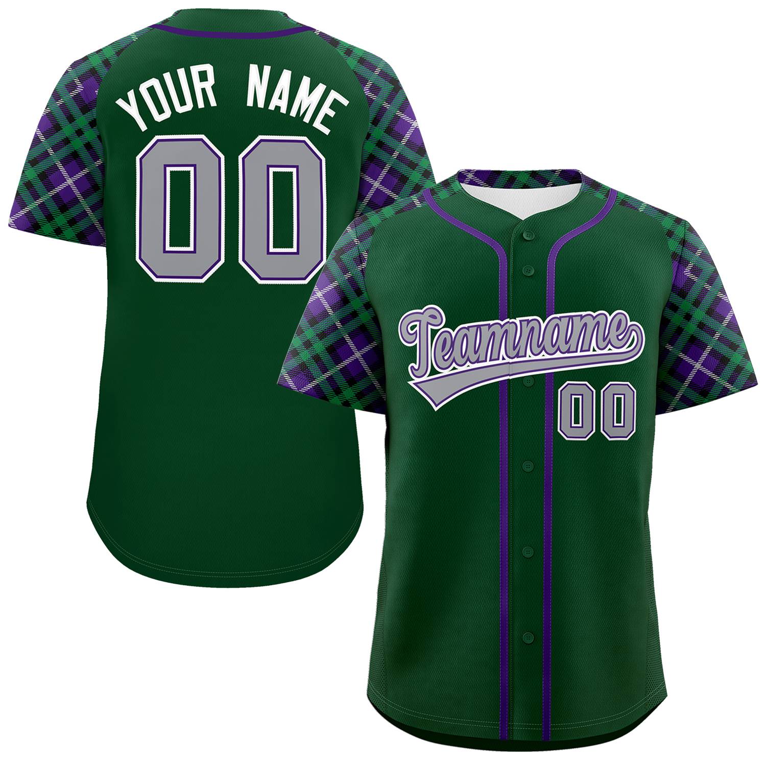 Custom Green Gray-White Personalized Raglan Sleeves Authentic Baseball Jersey | KXKSHOP