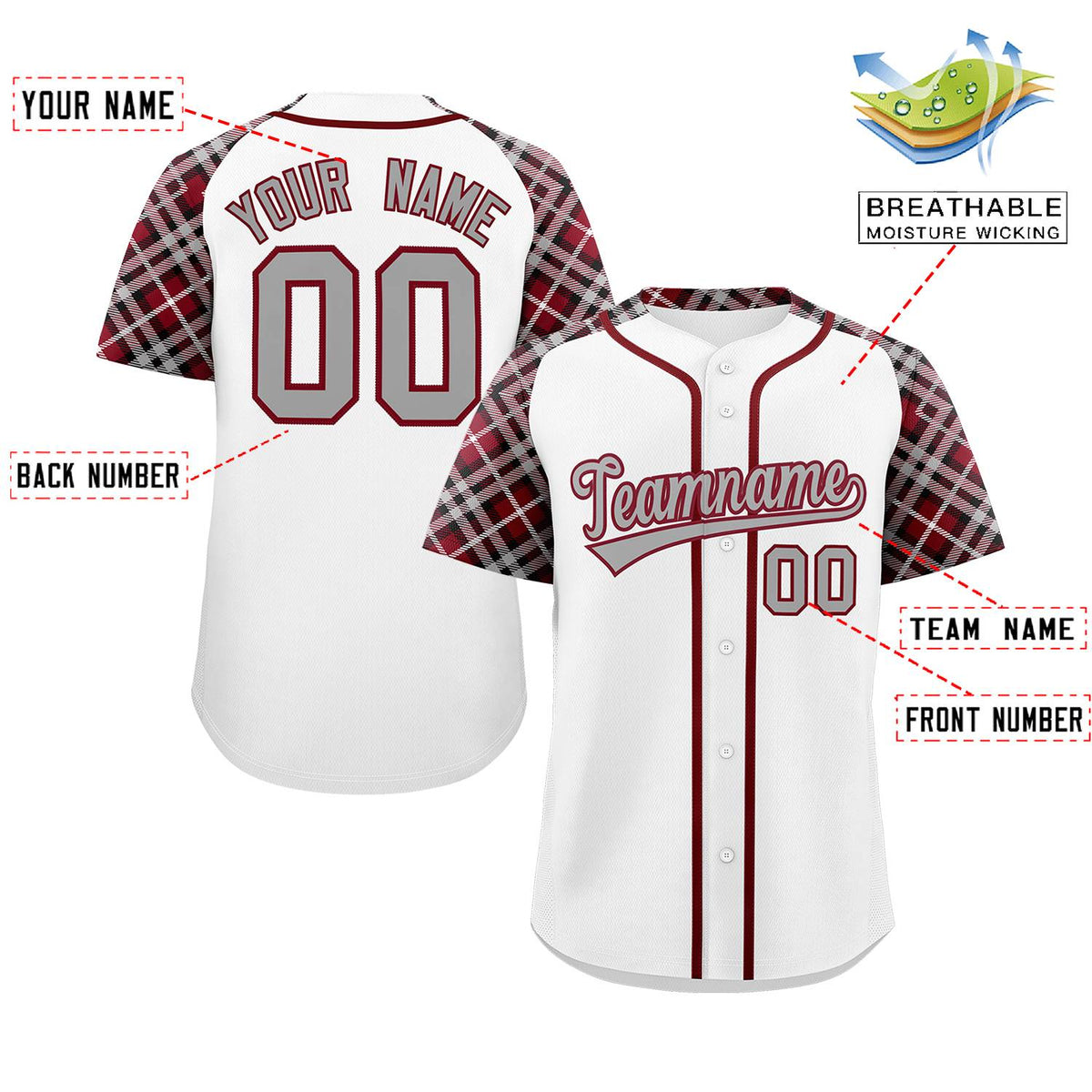 Custom White Gray-Crimson Personalized Raglan Sleeves Authentic Baseball Jersey | KXKSHOP