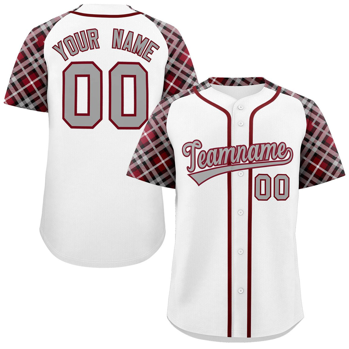 Custom White Gray-Crimson Personalized Raglan Sleeves Authentic Baseball Jersey | KXKSHOP