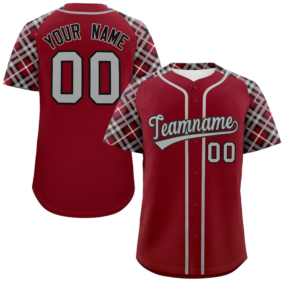 Custom Crimson Gray-Black Personalized Raglan Sleeves Authentic Baseball Jersey | KXKSHOP