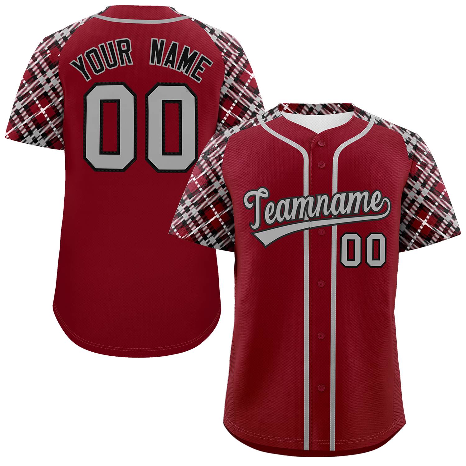 Custom Crimson Gray-Black Personalized Raglan Sleeves Authentic Baseball Jersey | KXKSHOP