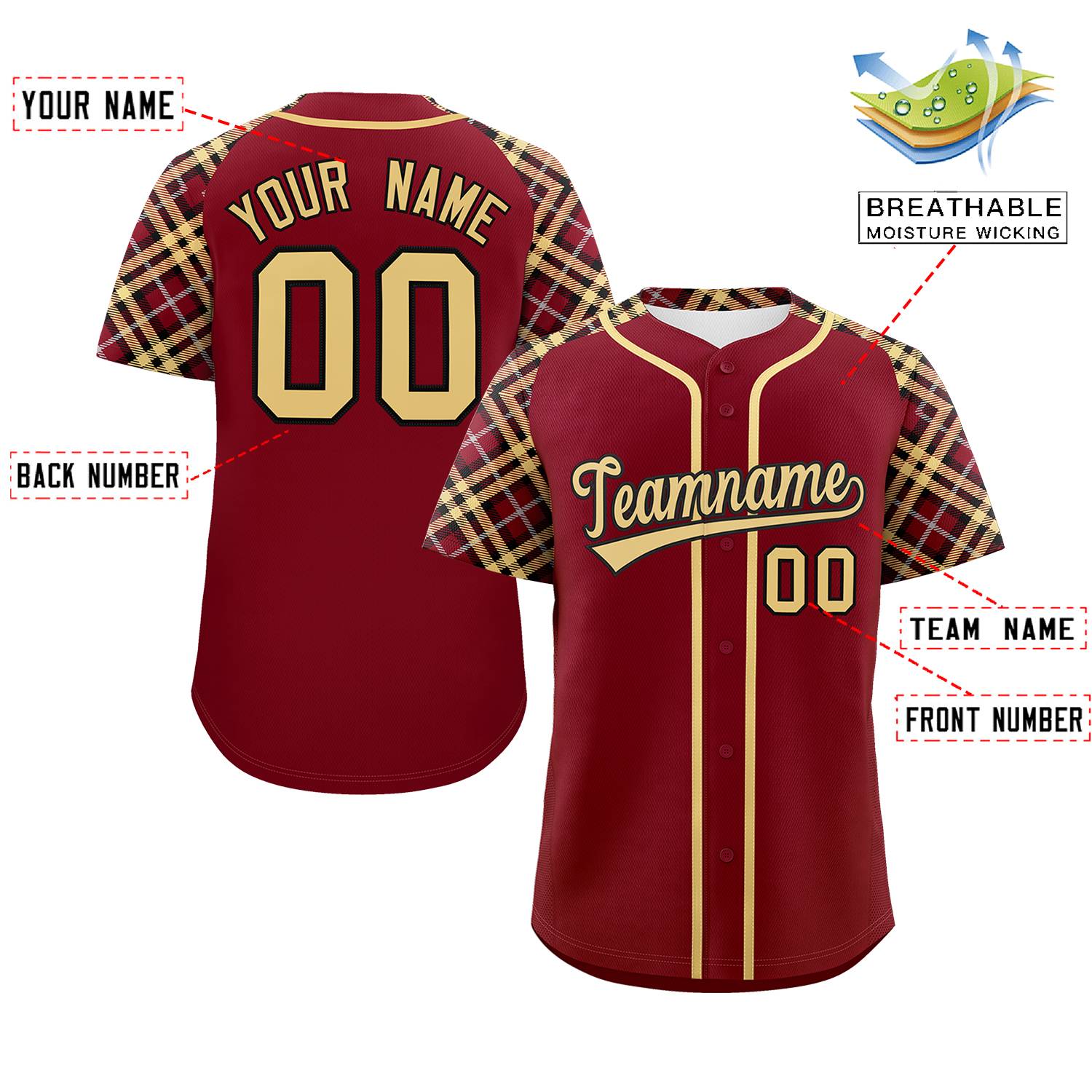 Custom Crimson Khaki-Black Personalized Raglan Sleeves Authentic Baseball Jersey | KXKSHOP