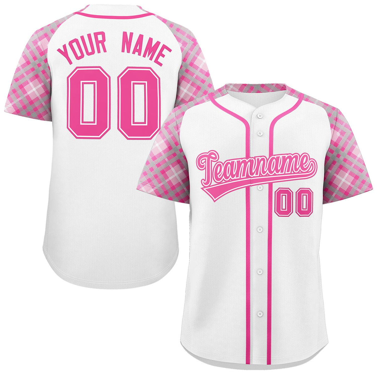 Custom White Pink- Personalized Raglan Sleeves Authentic Baseball Jersey | KXKSHOP