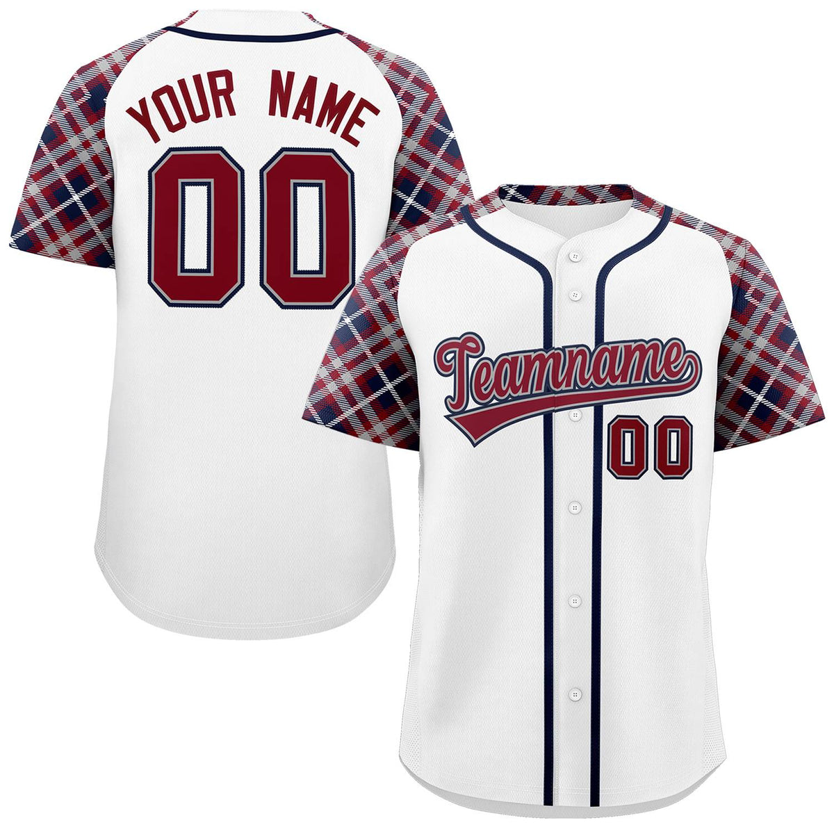 Custom White Crimson-Navy Personalized Raglan Sleeves Authentic Baseball Jersey | KXKSHOP