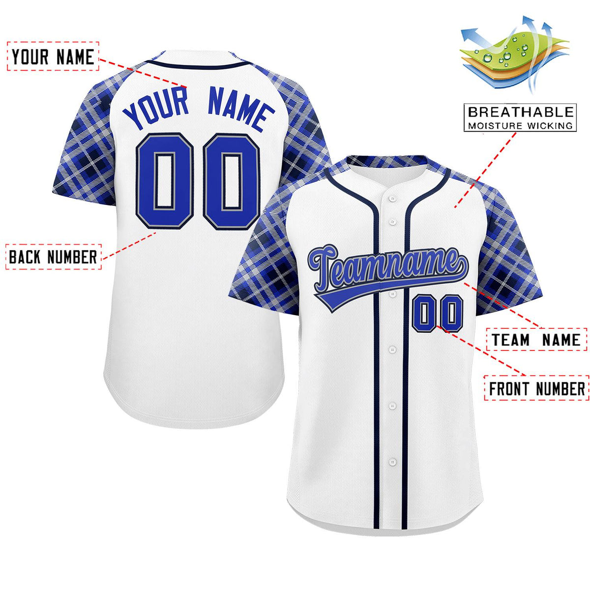 Custom White Royal-Black Personalized Raglan Sleeves Authentic Baseball Jersey | KXKSHOP