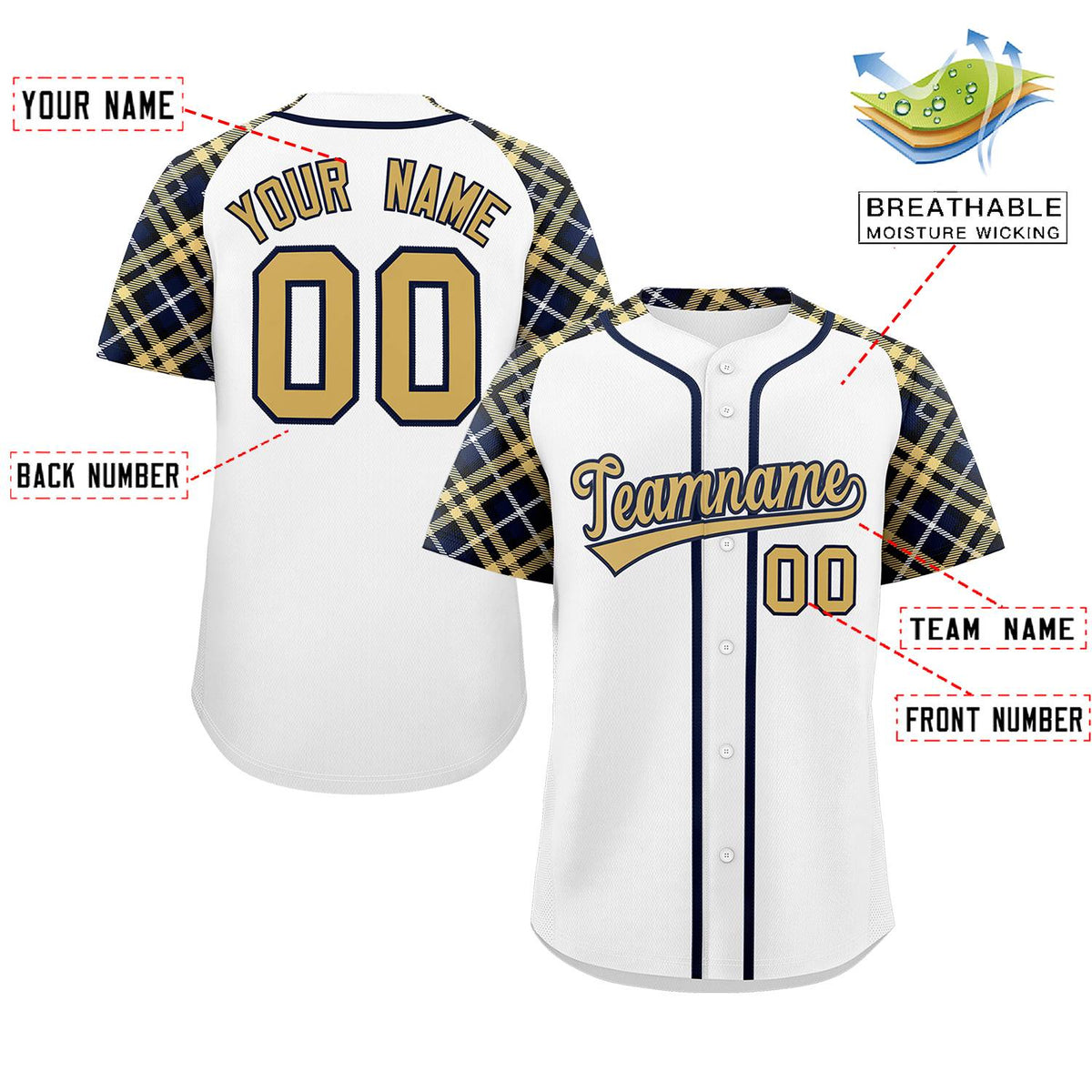 Custom White Khaki-Navy Personalized Raglan Sleeves Authentic Baseball Jersey | KXKSHOP
