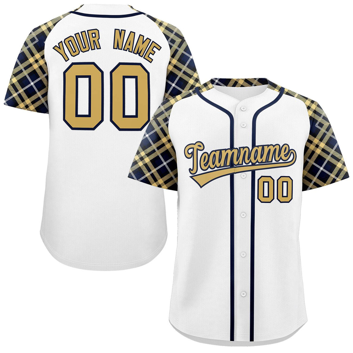 Custom White Khaki-Navy Personalized Raglan Sleeves Authentic Baseball Jersey | KXKSHOP