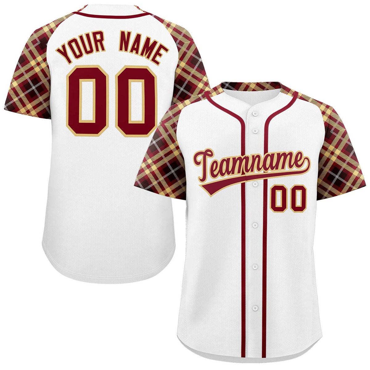 Custom White Crimson-Khaki Personalized Raglan Sleeves Authentic Baseball Jersey | KXKSHOP