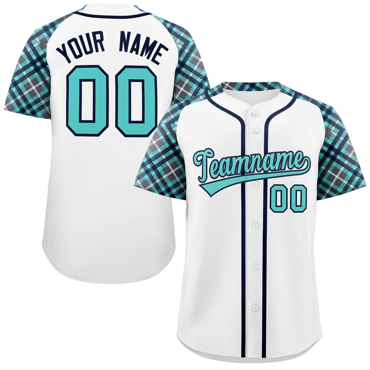Custom White Bright Green-Navy Personalized Raglan Sleeves Authentic Baseball Jersey | KXKSHOP