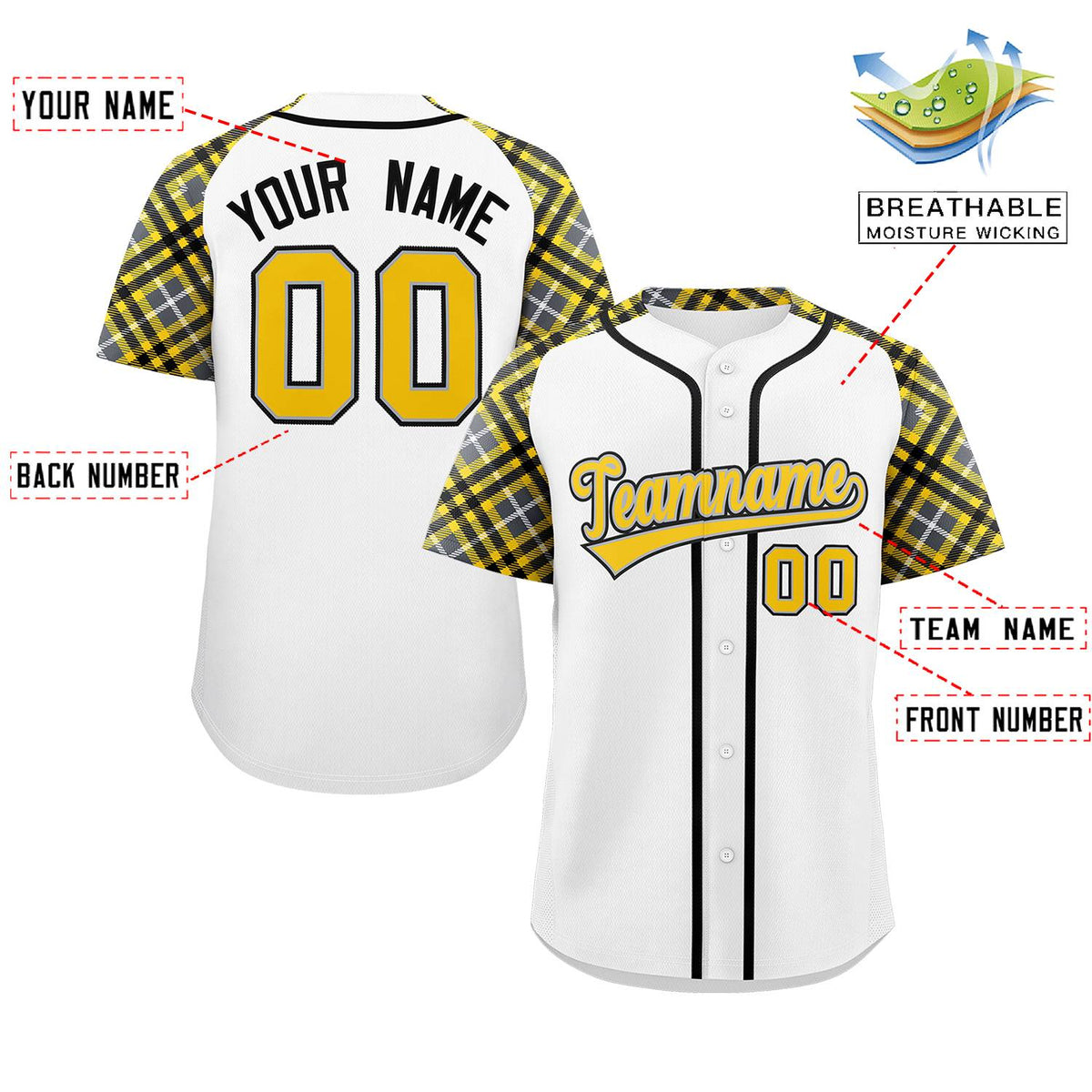 Custom White Gold-Black Personalized Raglan Sleeves Authentic Baseball Jersey | KXKSHOP