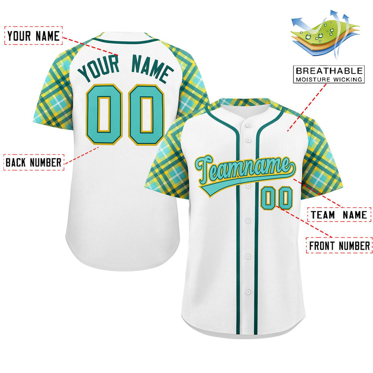 Custom White Bright Green-Gold Personalized Raglan Sleeves Authentic Baseball Jersey | KXKSHOP