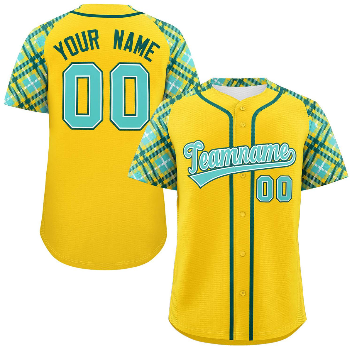 Custom Gold Bright Green-Midnight Green Personalized Raglan Sleeves Authentic Baseball Jersey | KXKSHOP