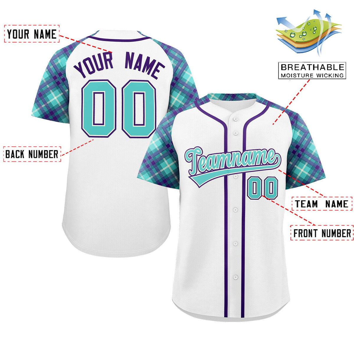 Custom White Bright Green-Purple Personalized Raglan Sleeves Authentic Baseball Jersey | KXKSHOP