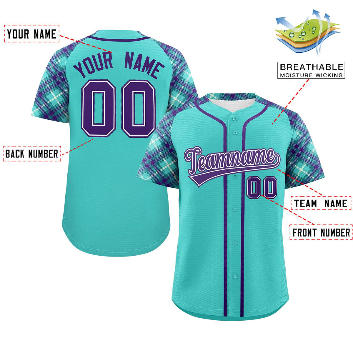 Custom Bright Green Purple- Personalized Raglan Sleeves Authentic Baseball Jersey | KXKSHOP