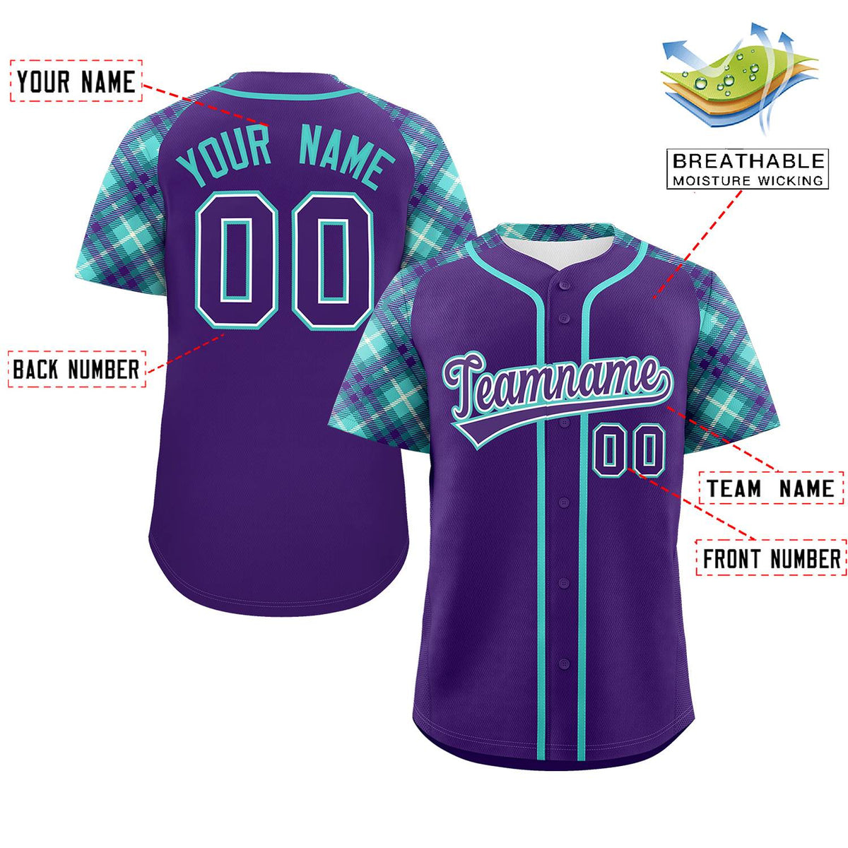 Custom Purple Purple-Bright Green Personalized Raglan Sleeves Authentic Baseball Jersey | KXKSHOP