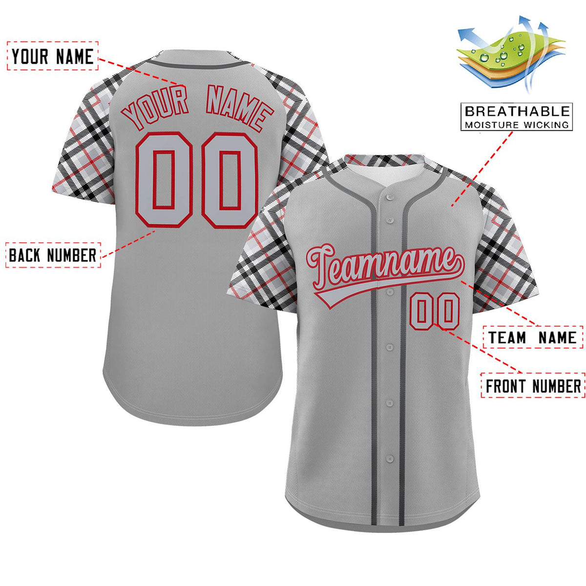 Custom Gray Gray-Red Personalized Raglan Sleeves Authentic Baseball Jersey | KXKSHOP