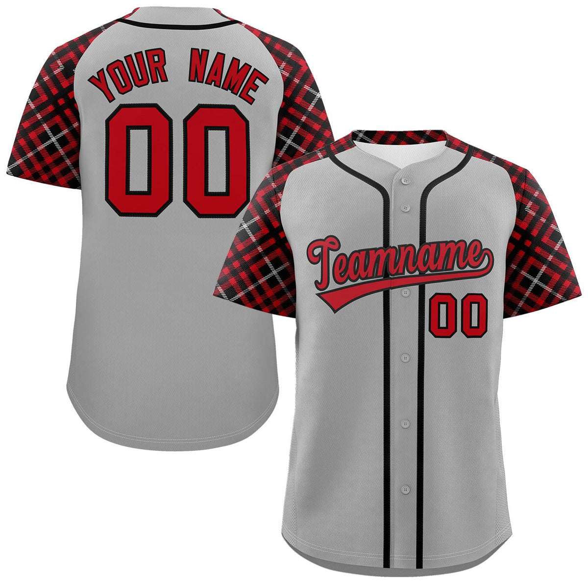 Custom Gray Red-Black Personalized Raglan Sleeves Authentic Baseball Jersey | KXKSHOP