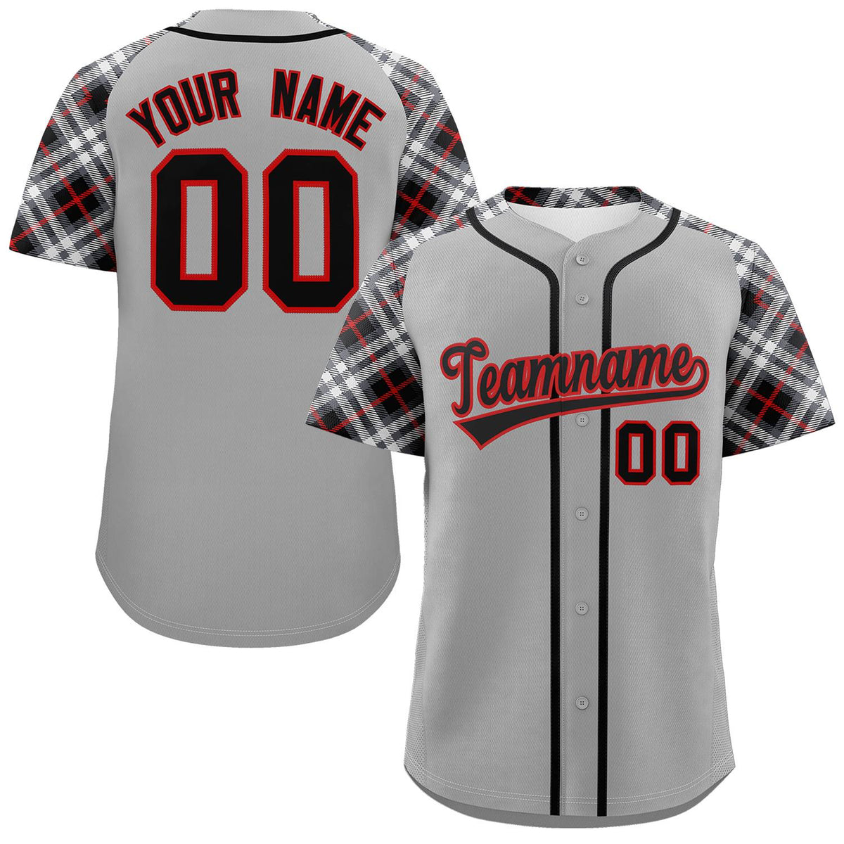 Custom Gray Black-Red Personalized Raglan Sleeves Authentic Baseball Jersey | KXKSHOP