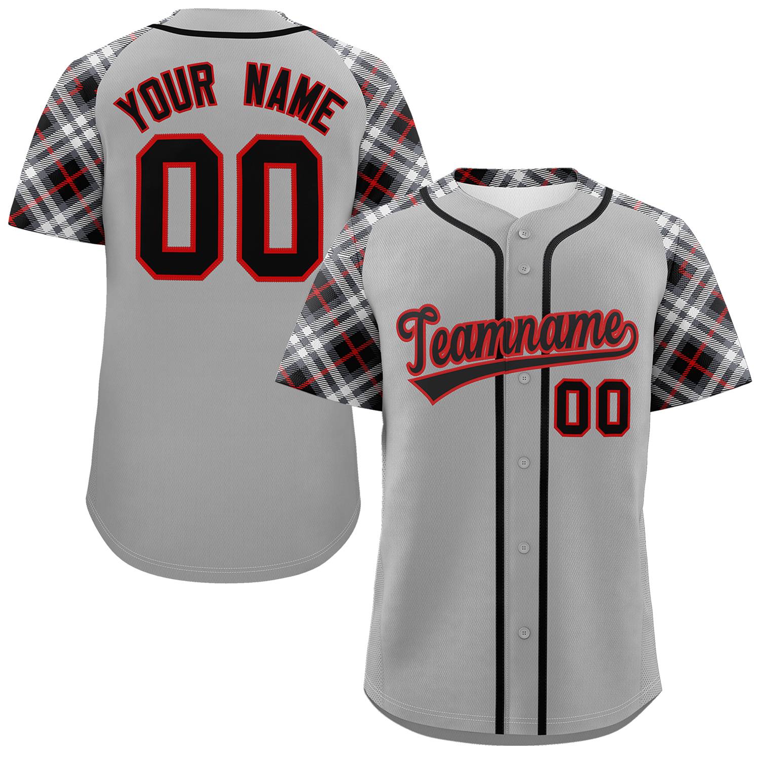 Custom Gray Black-Red Personalized Raglan Sleeves Authentic Baseball Jersey | KXKSHOP