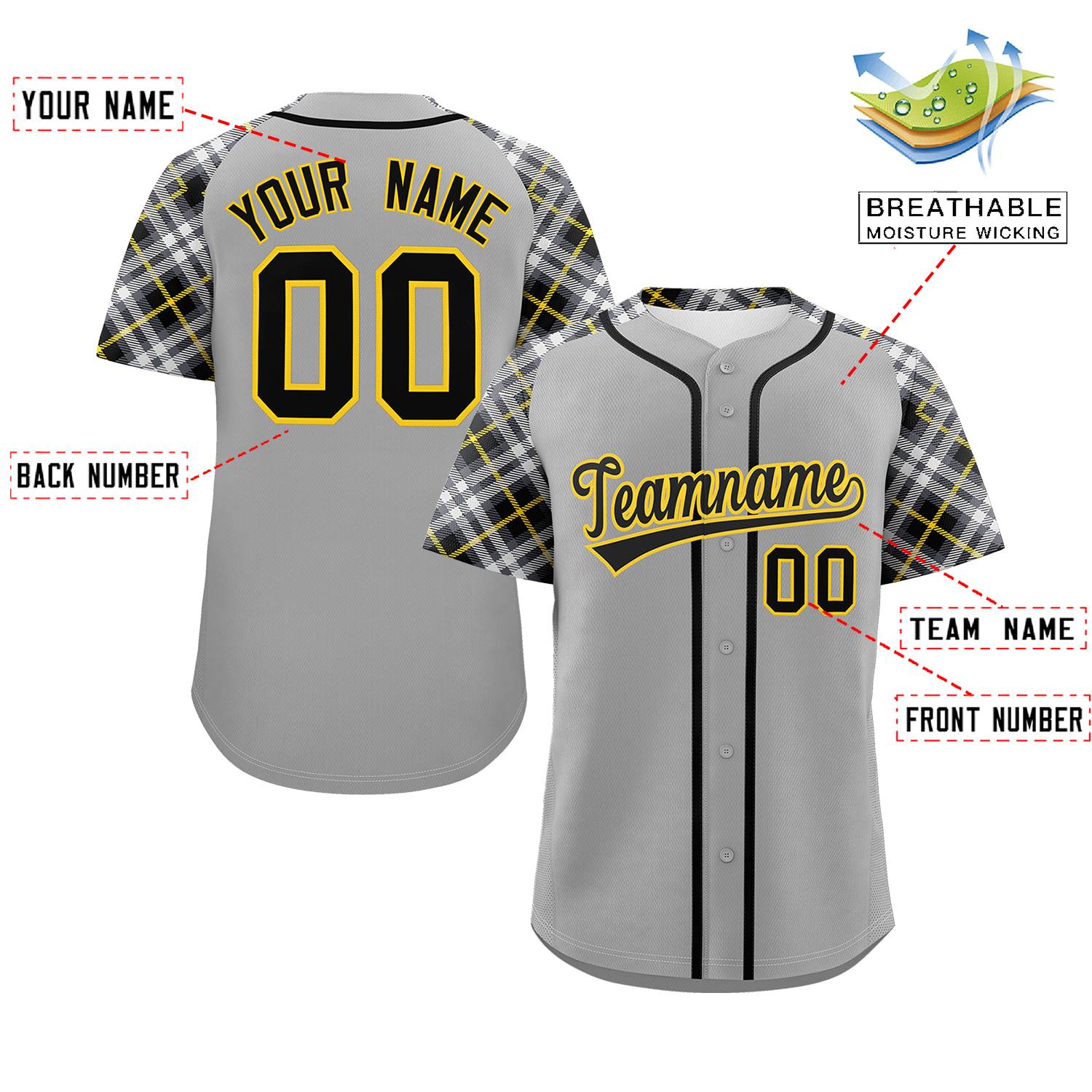 Custom Gray Black-Gold Personalized Raglan Sleeves Authentic Baseball Jersey | KXKSHOP