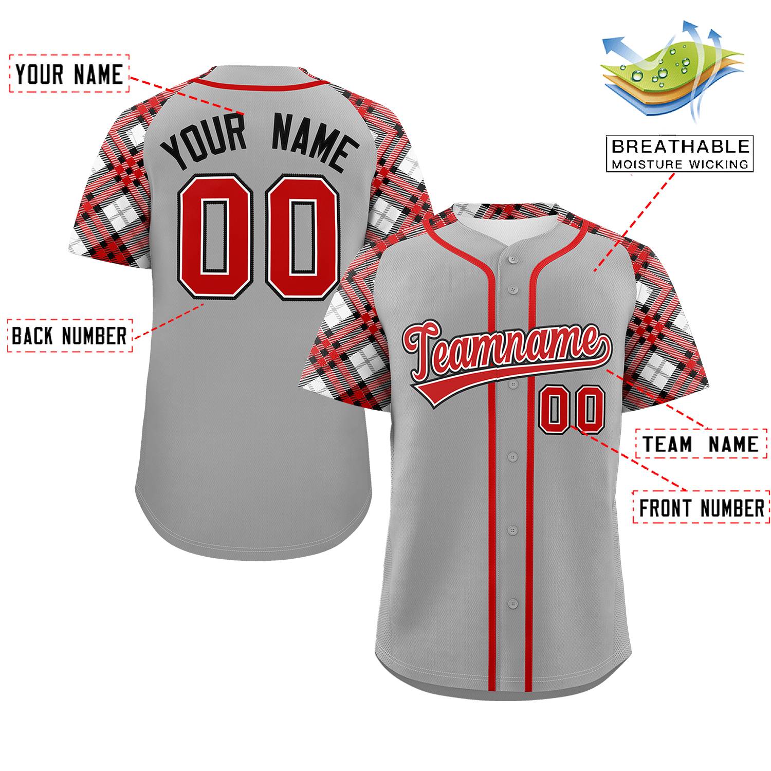 Custom Gray Red-Black Personalized Raglan Sleeves Authentic Baseball Jersey | KXKSHOP