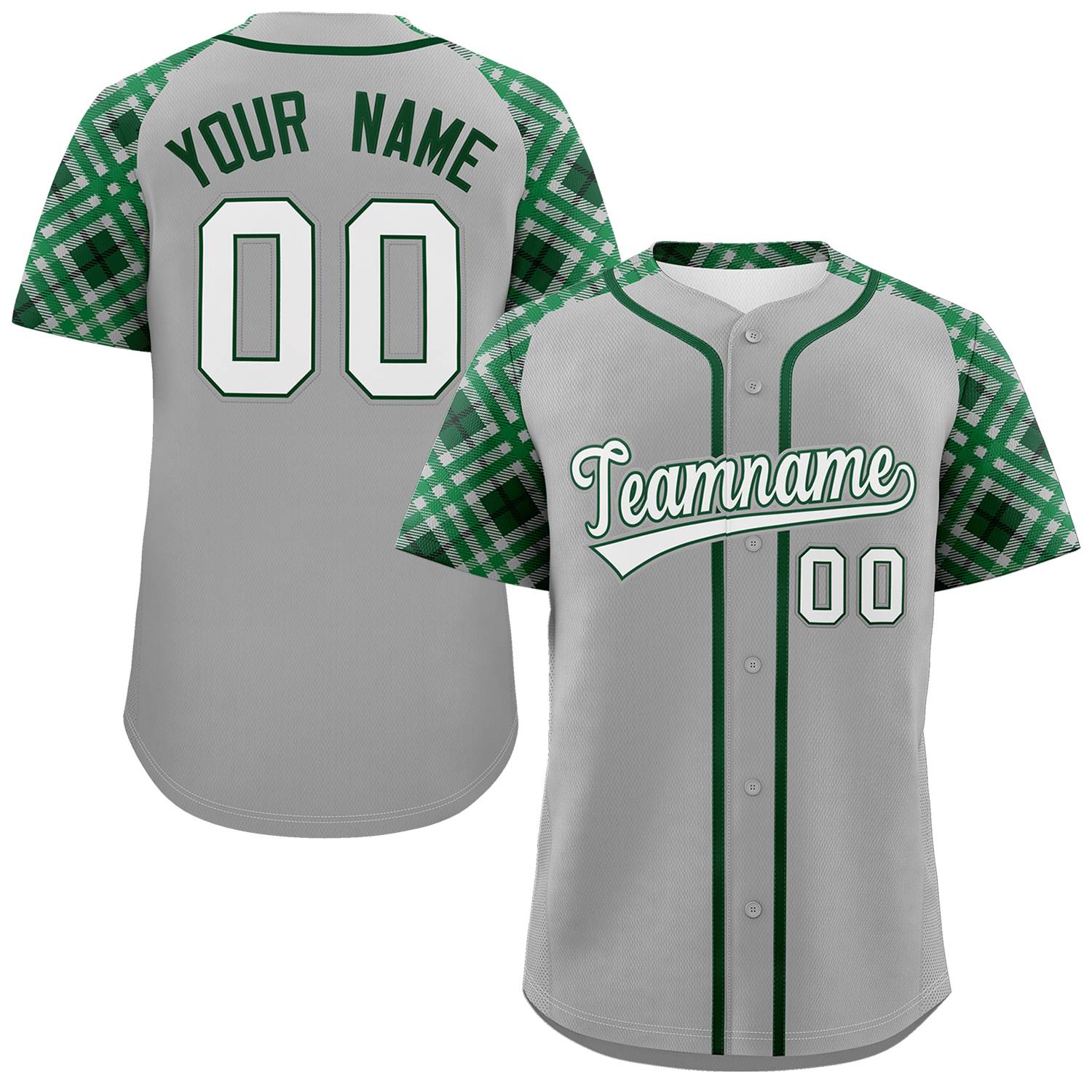 Custom Gray White-Kelly Green Personalized Raglan Sleeves Authentic Baseball Jersey | KXKSHOP
