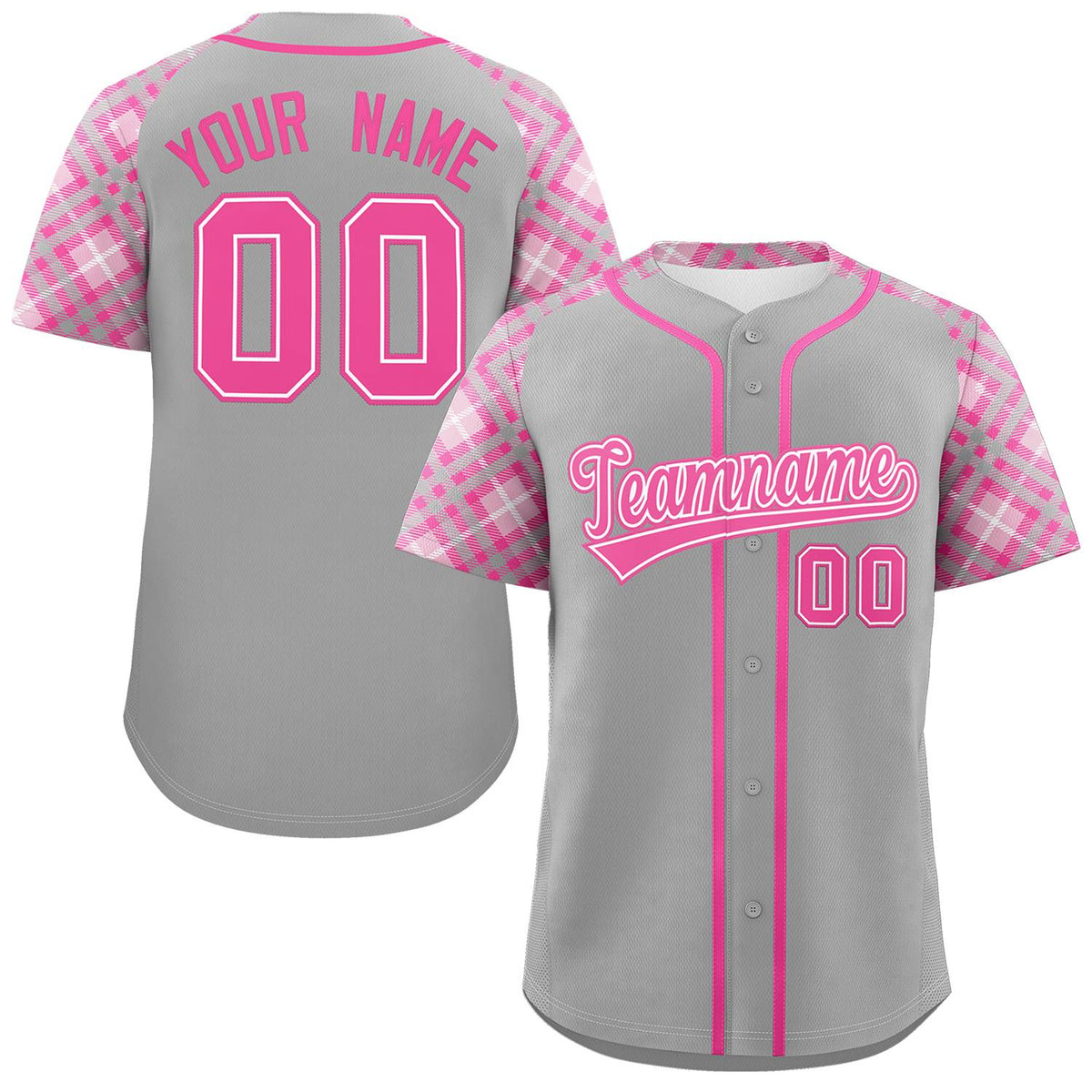 Custom Gray Pink- Personalized Raglan Sleeves Authentic Baseball Jersey | KXKSHOP