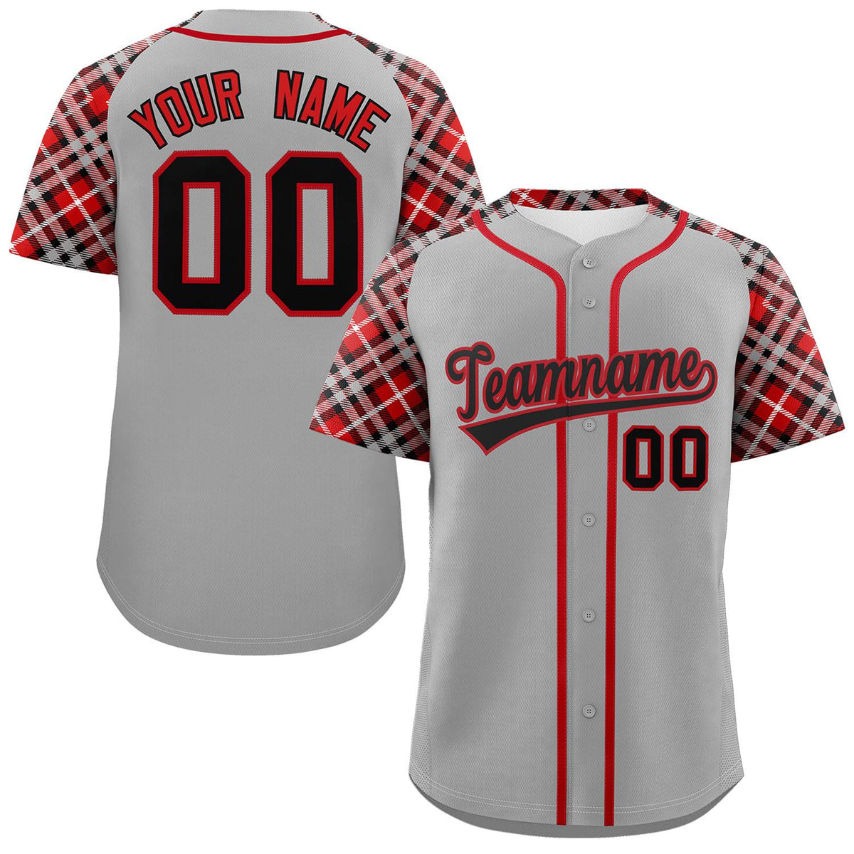 Custom Gray Black-Red Personalized Raglan Sleeves Authentic Baseball Jersey | KXKSHOP