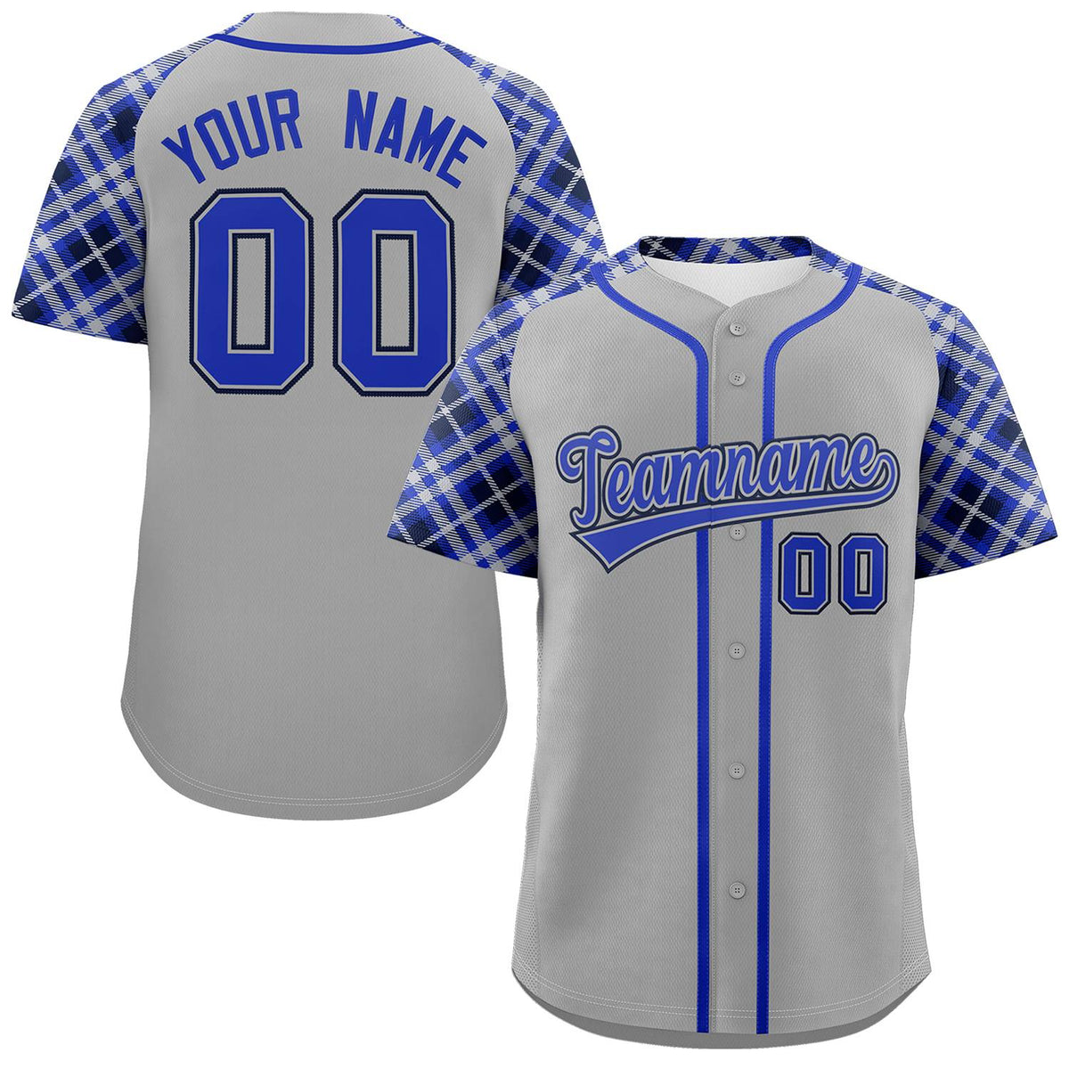 Custom Gray Royal-Navy Personalized Raglan Sleeves Authentic Baseball Jersey | KXKSHOP