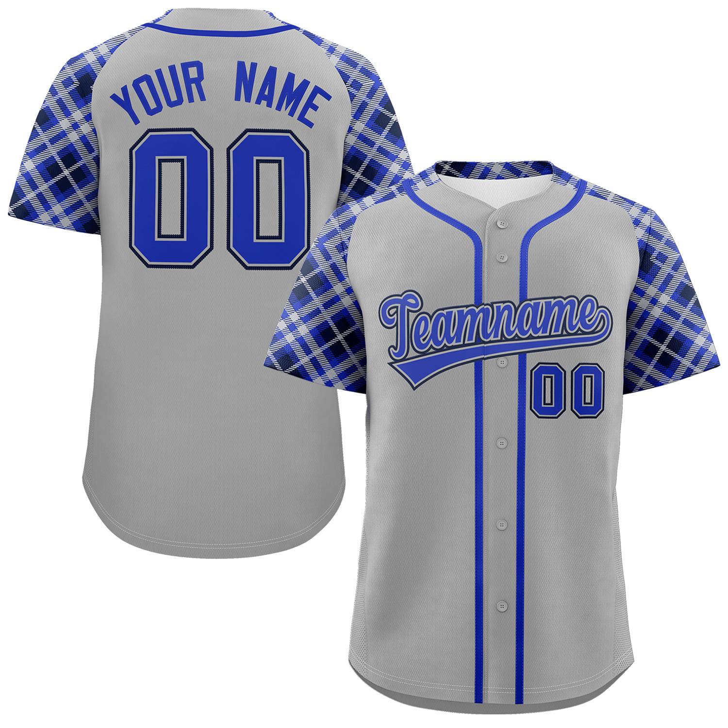 Custom Gray Royal-Navy Personalized Raglan Sleeves Authentic Baseball Jersey | KXKSHOP
