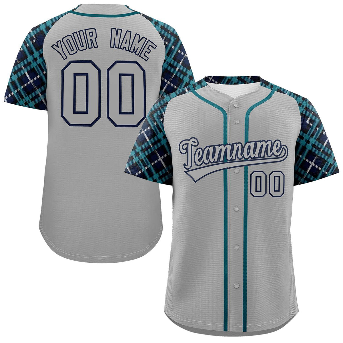 Custom Gray-Navy Personalized Raglan Sleeves Authentic Baseball Jersey | KXKSHOP