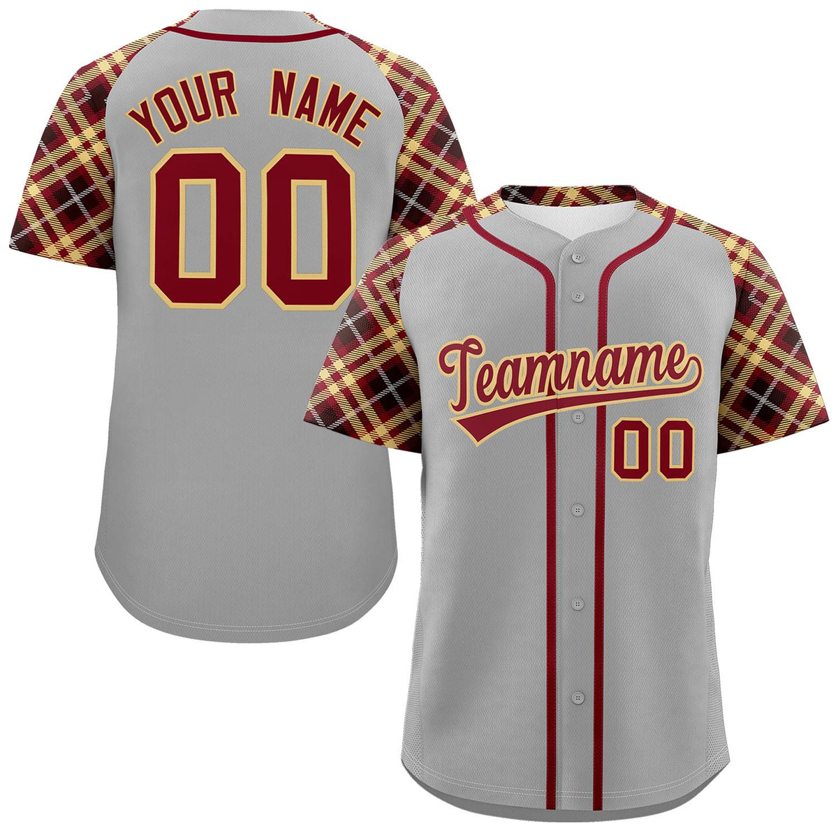 Custom Gray Red-Khaki Personalized Raglan Sleeves Authentic Baseball Jersey | KXKSHOP
