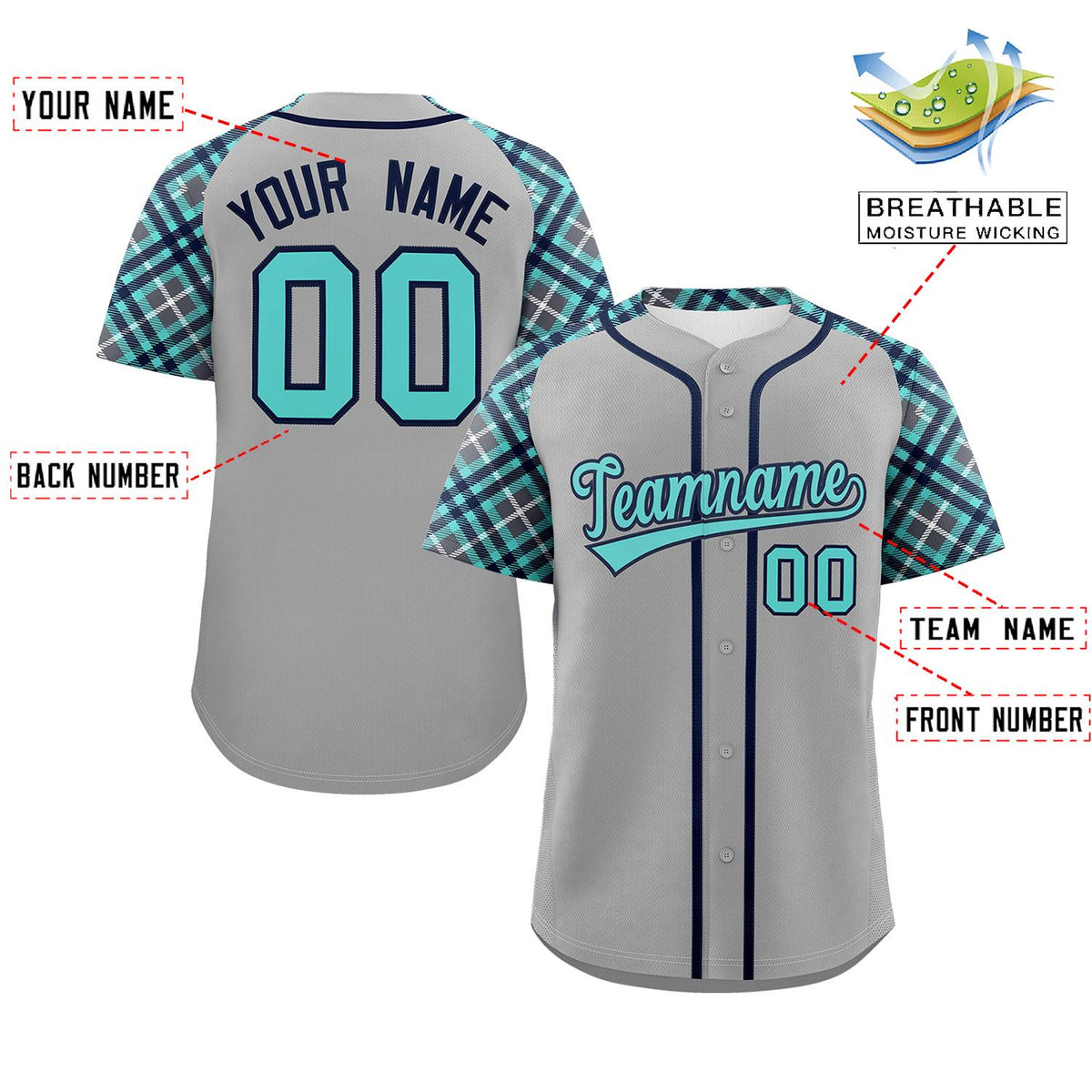 Custom Gray Bright Green-Navy Personalized Raglan Sleeves Authentic Baseball Jersey | KXKSHOP