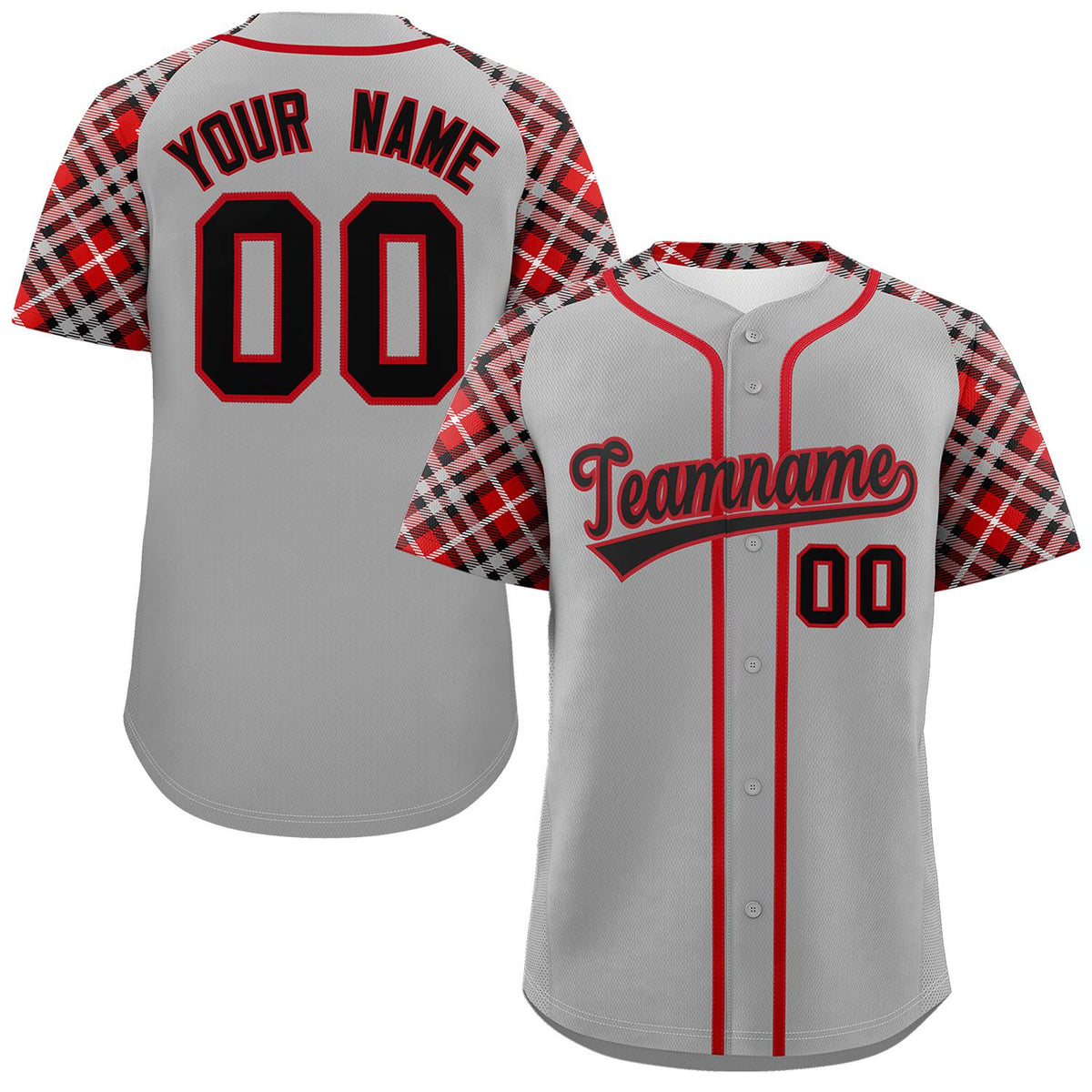 Custom Gray Black-Red Personalized Raglan Sleeves Authentic Baseball Jersey | KXKSHOP