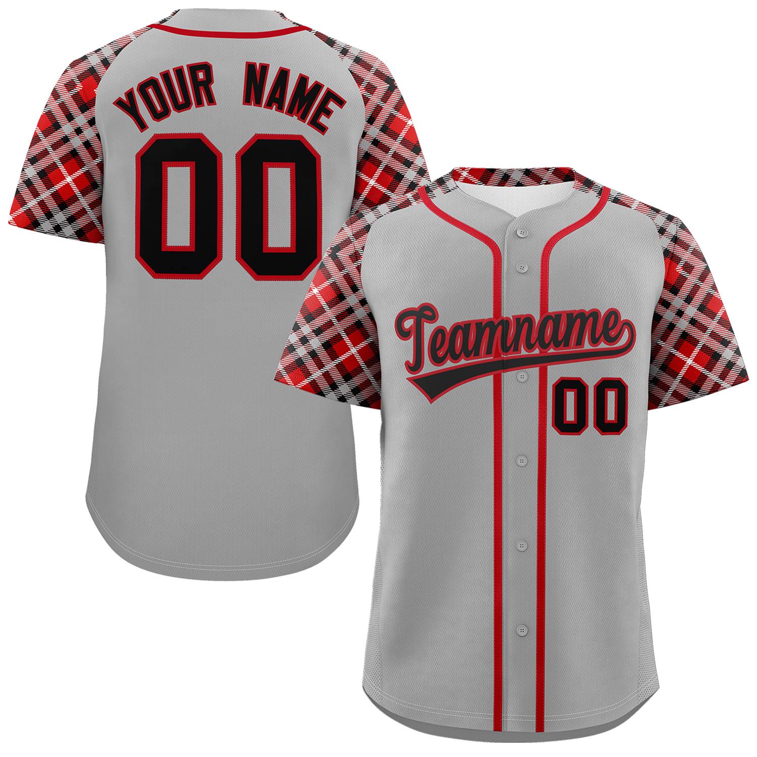 Custom Gray Black-Red Personalized Raglan Sleeves Authentic Baseball Jersey | KXKSHOP