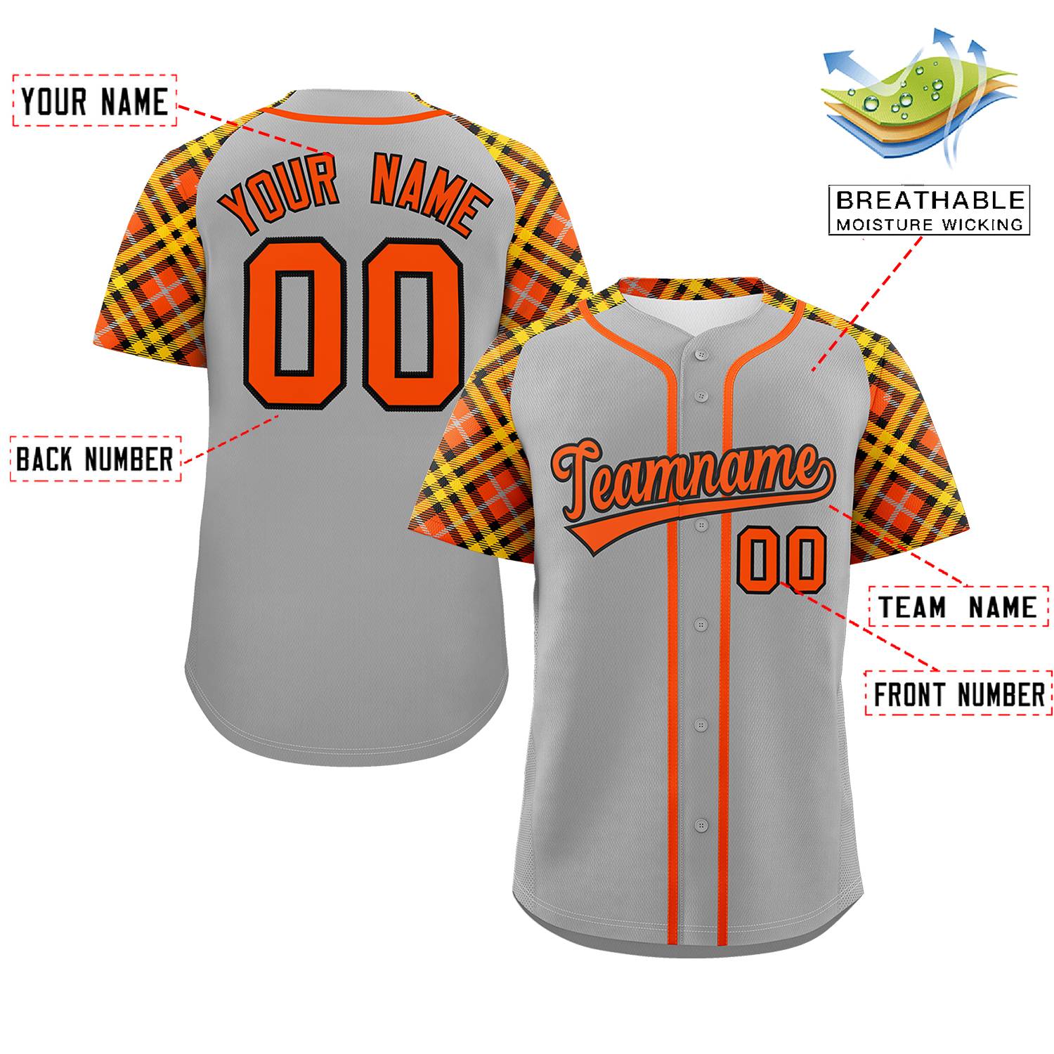 Custom Gray Orange-Black Personalized Raglan Sleeves Authentic Baseball Jersey | KXKSHOP