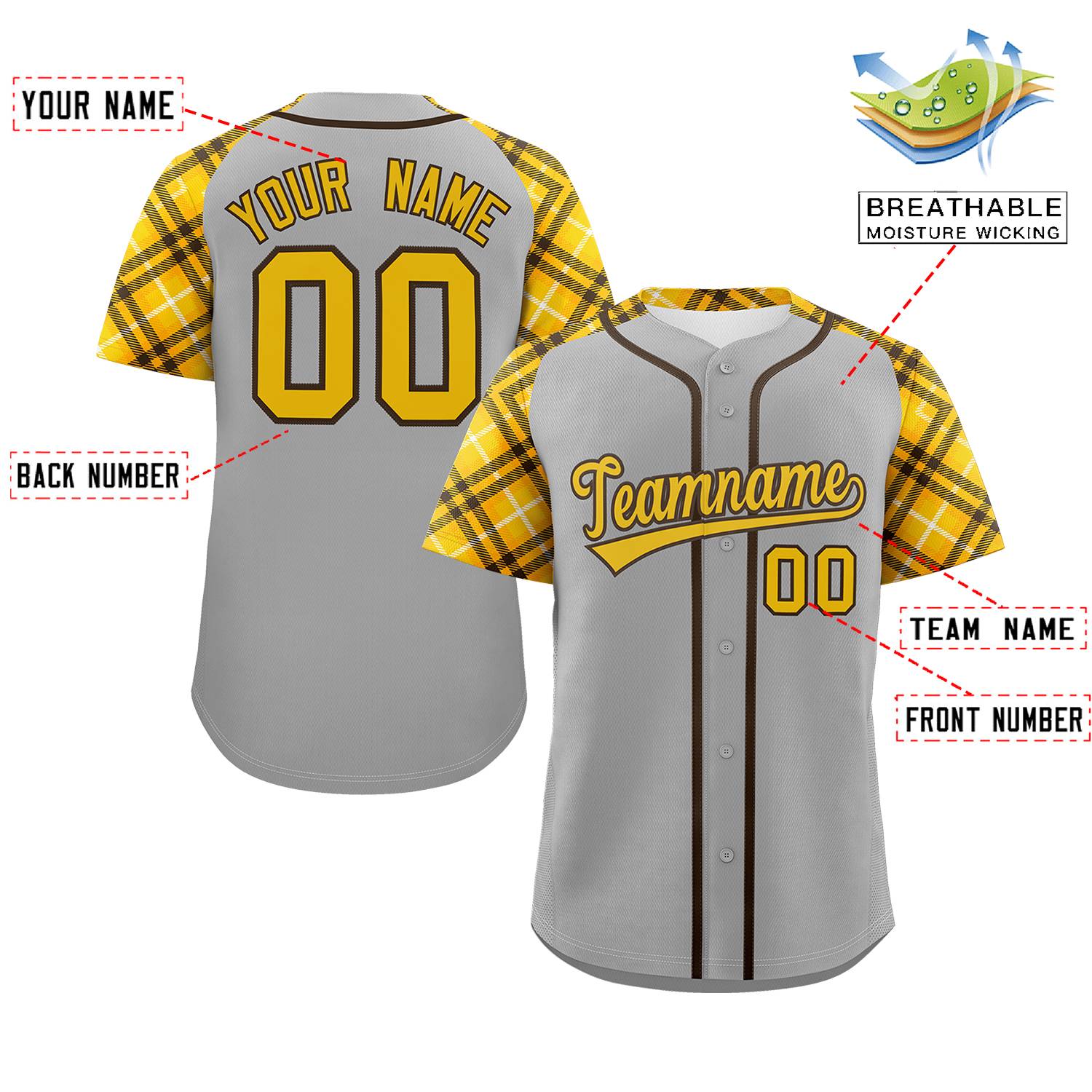 Custom Gray Gold-Brown Personalized Raglan Sleeves Authentic Baseball Jersey | KXKSHOP