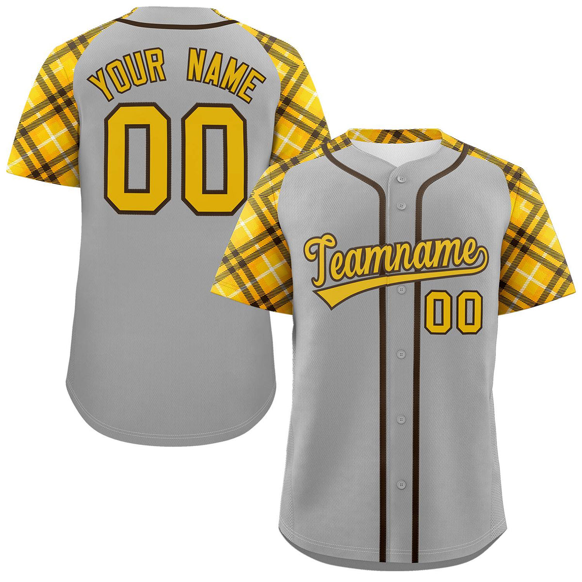 Custom Gray Gold-Brown Personalized Raglan Sleeves Authentic Baseball Jersey | KXKSHOP