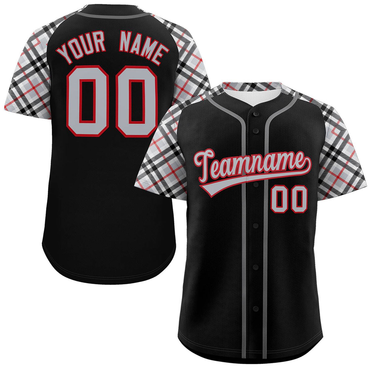 Custom Black Gray-Red Personalized Raglan Sleeves Authentic Baseball Jersey | KXKSHOP