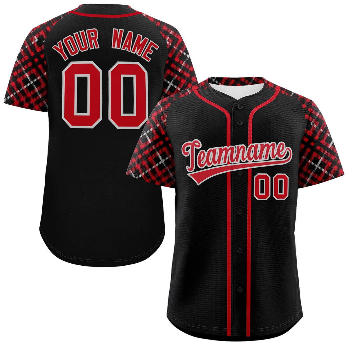 Custom Black Red-Gray Personalized Raglan Sleeves Authentic Baseball Jersey | KXKSHOP