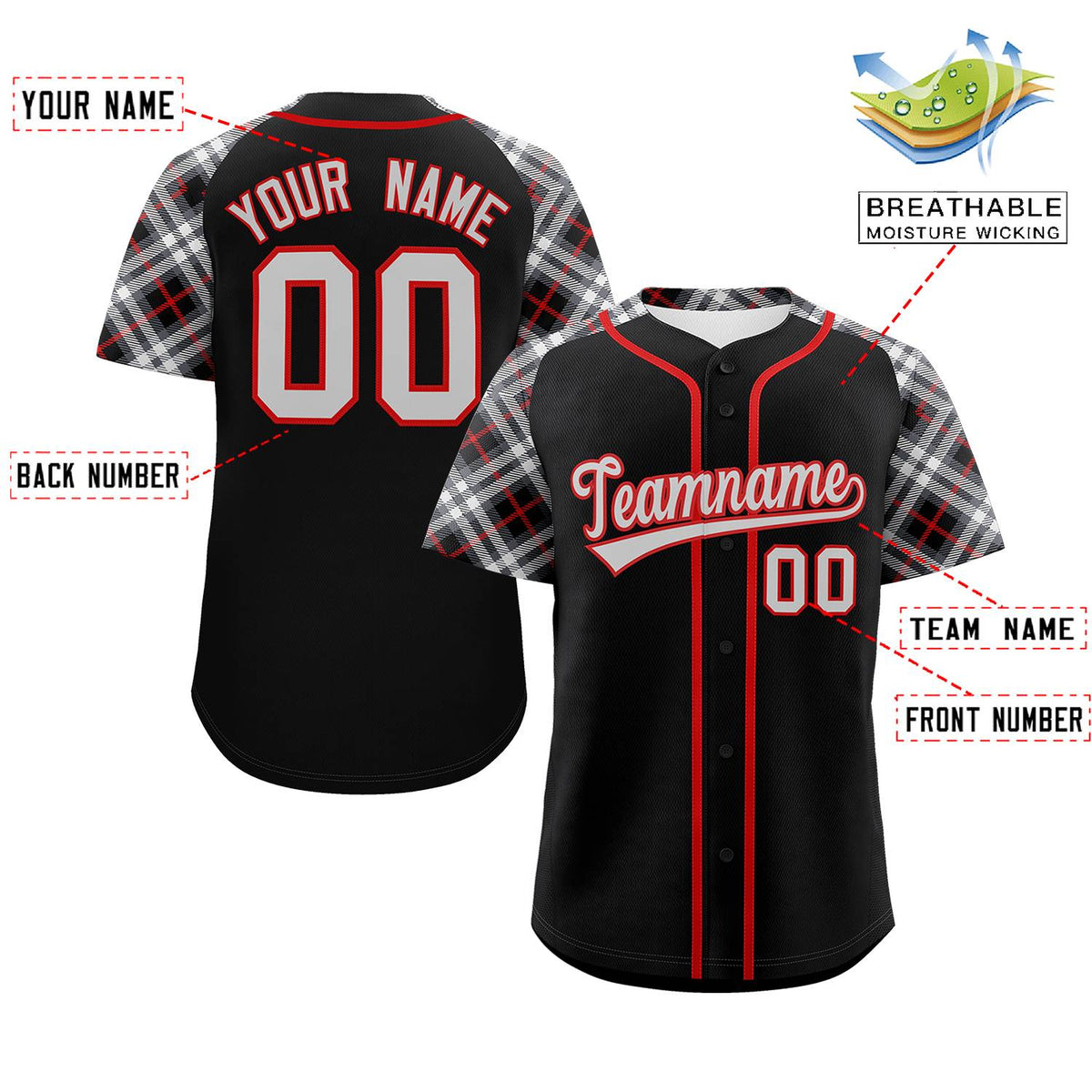 Custom Black Gray-Red Personalized Raglan Sleeves Authentic Baseball Jersey | KXKSHOP