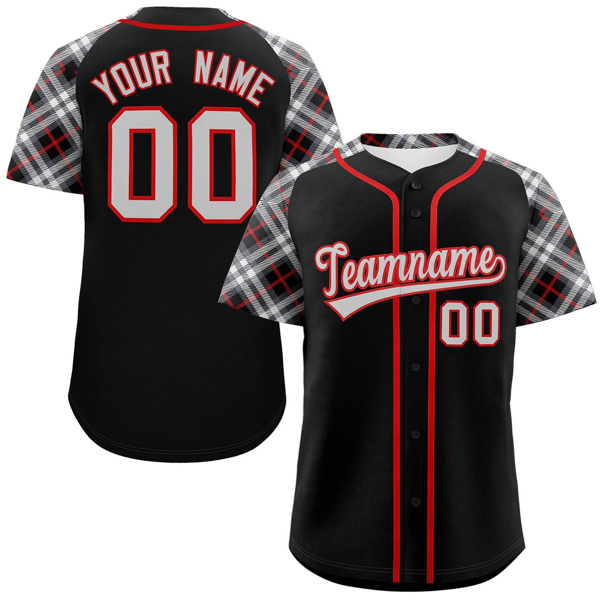 Custom Black Gray-Red Personalized Raglan Sleeves Authentic Baseball Jersey | KXKSHOP