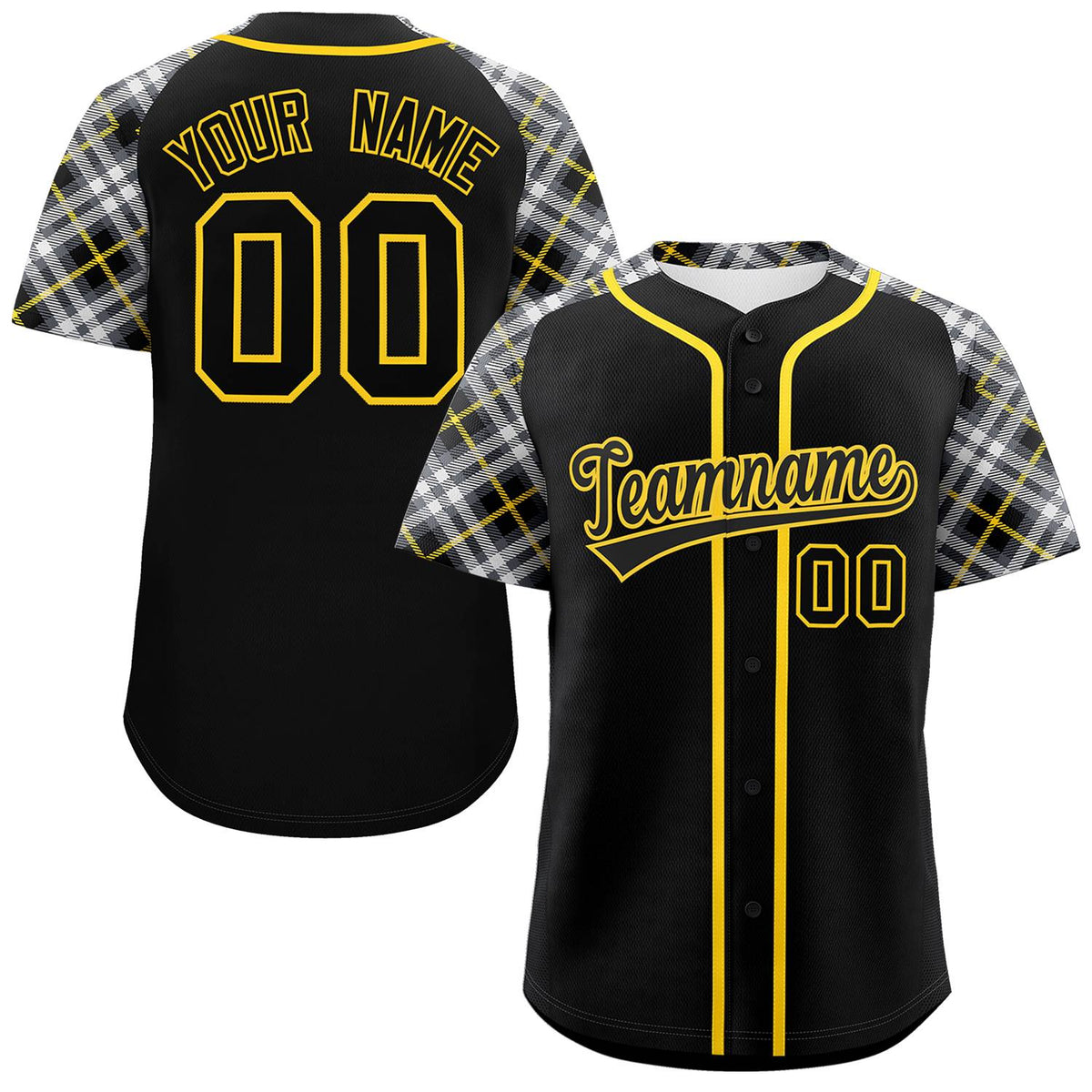 Custom Black Black-Gold Personalized Raglan Sleeves Authentic Baseball Jersey | KXKSHOP