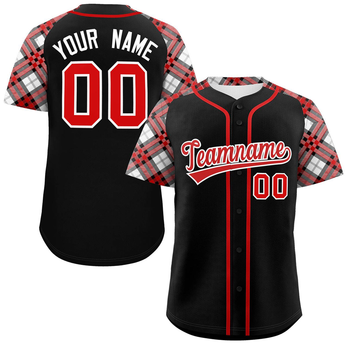 Custom Black Red-White Personalized Raglan Sleeves Authentic Baseball Jersey | KXKSHOP