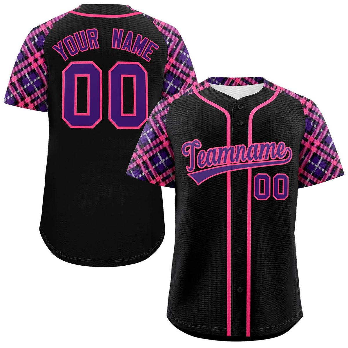 Custom Black Purple-Pink Personalized Raglan Sleeves Authentic Baseball Jersey | KXKSHOP