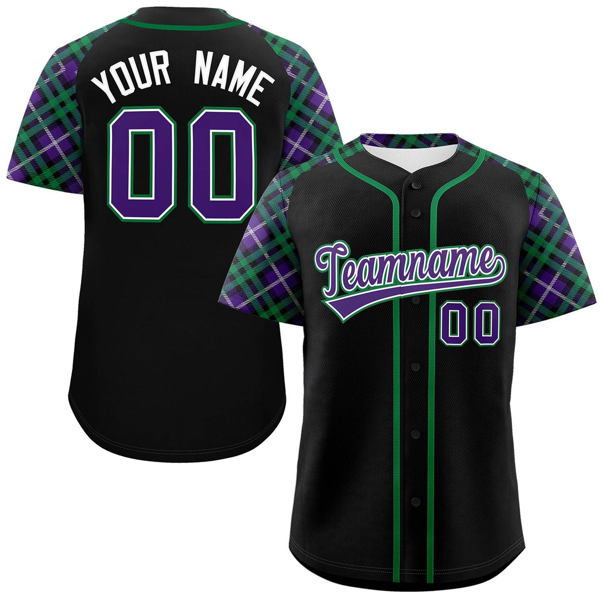 Custom Black Purple-Teal Personalized Raglan Sleeves Authentic Baseball Jersey | KXKSHOP