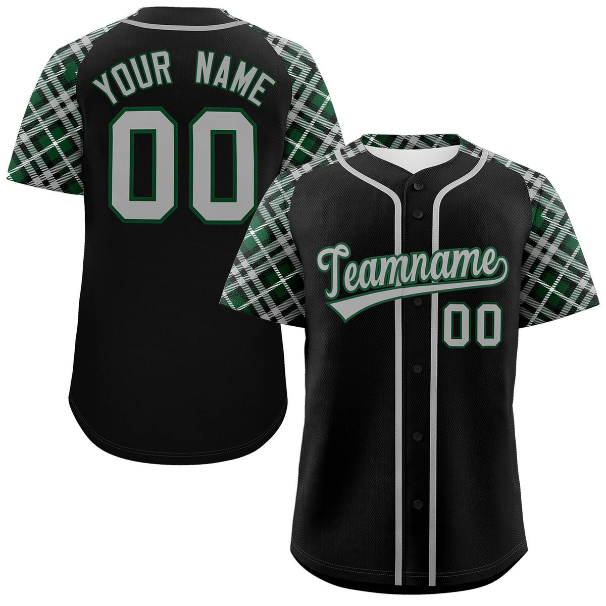 Custom Black Gray-Green Personalized Raglan Sleeves Authentic Baseball Jersey | KXKSHOP