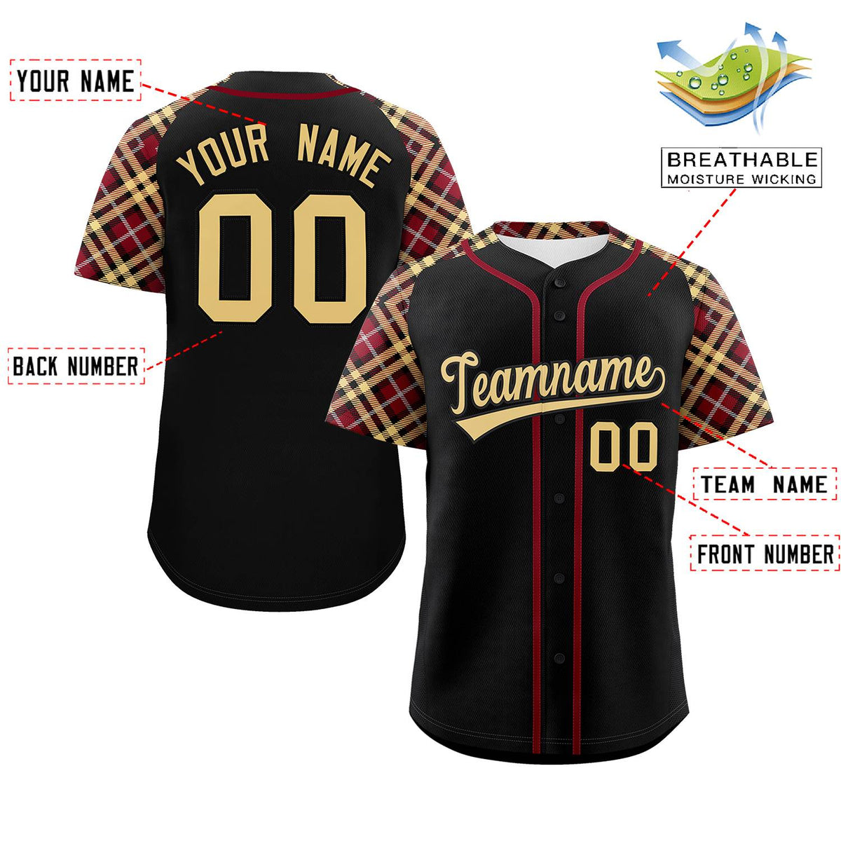 Custom Black Khaki- Personalized Raglan Sleeves Authentic Baseball Jersey | KXKSHOP