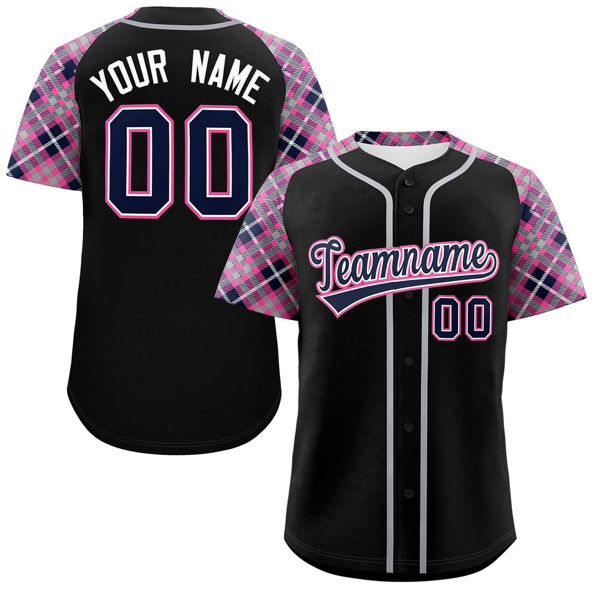 Custom Black Navy-Pink Personalized Raglan Sleeves Authentic Baseball Jersey | KXKSHOP